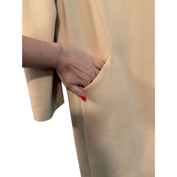 Vintage 60s Mod Wool Shift S Dress Abe Schrader Nicholas Ungár Minimalist Beige - Picture 9 of 9